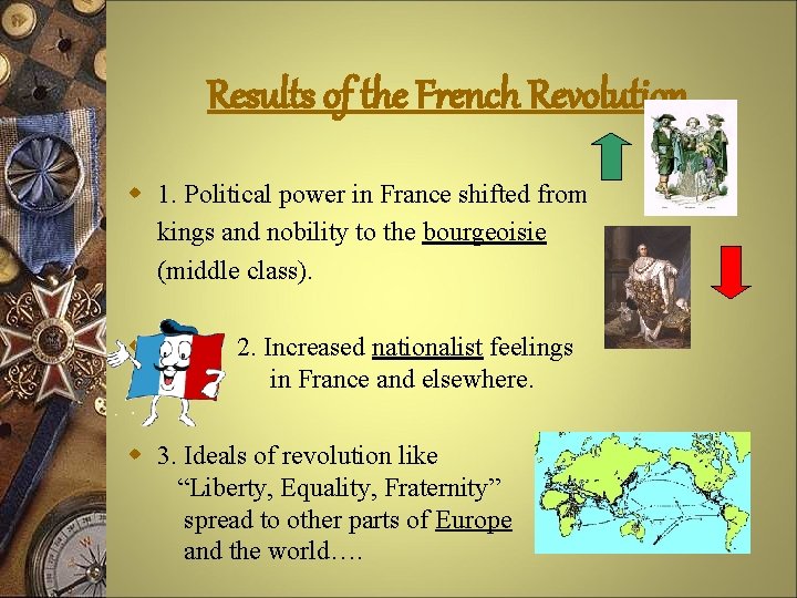 Results of the French Revolution w 1. Political power in France shifted from kings