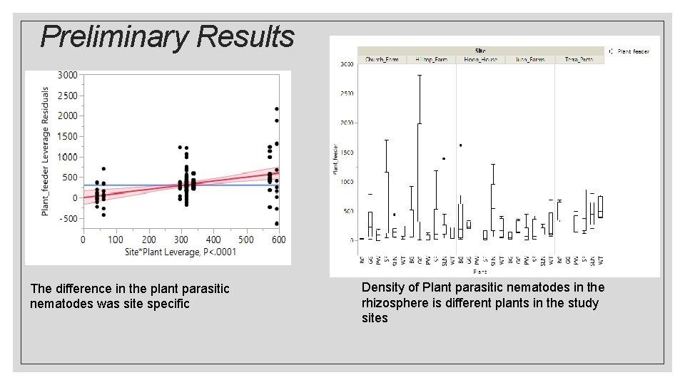 Preliminary Results The difference in the plant parasitic nematodes was site specific Density of