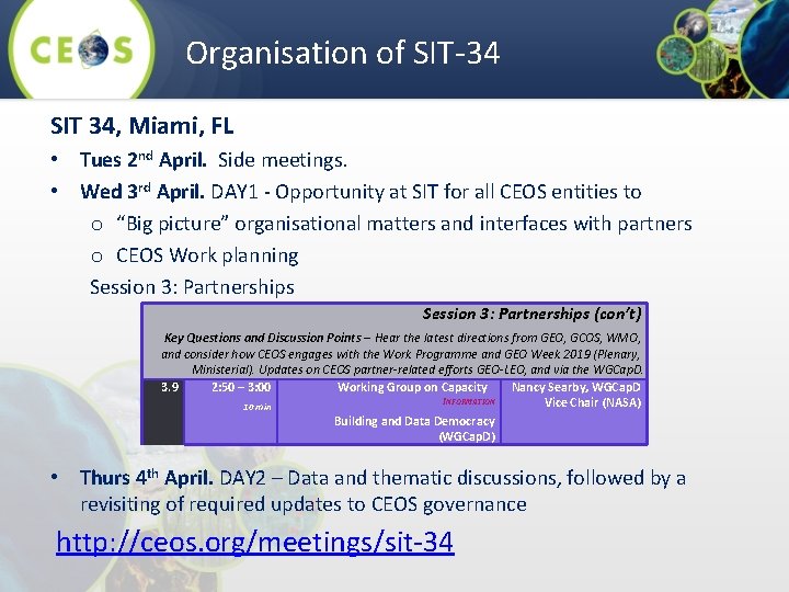 Organisation of SIT-34 SIT 34, Miami, FL • Tues 2 nd April. Side meetings.