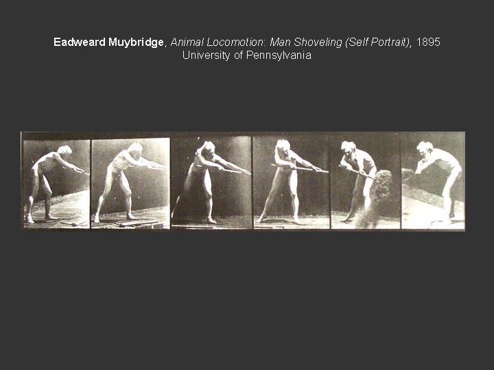 Eadweard Muybridge, Animal Locomotion: Man Shoveling (Self Portrait), 1895 University of Pennsylvania 