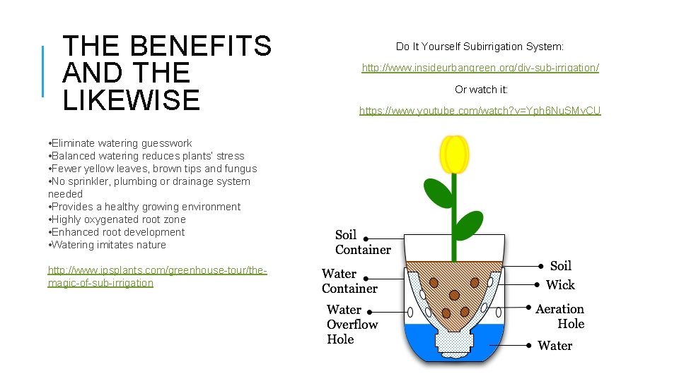 THE BENEFITS AND THE LIKEWISE • Eliminate watering guesswork • Balanced watering reduces plants’