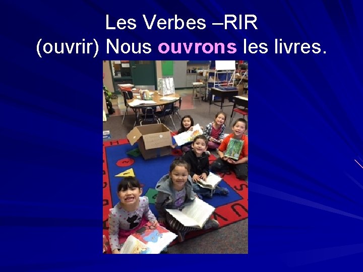 Les Verbes –RIR (ouvrir) Nous ouvrons les livres. 