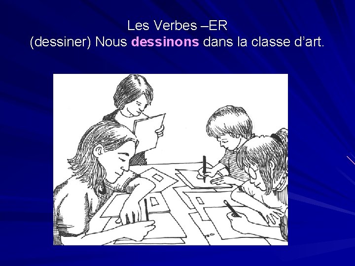 Les Verbes –ER (dessiner) Nous dessinons dans la classe d’art. 