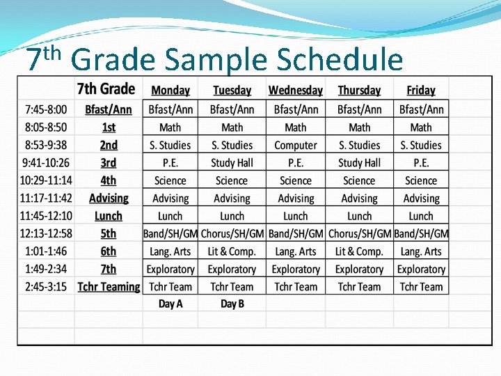 th 7 Grade Sample Schedule 