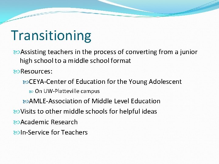 Transitioning Assisting teachers in the process of converting from a junior high school to