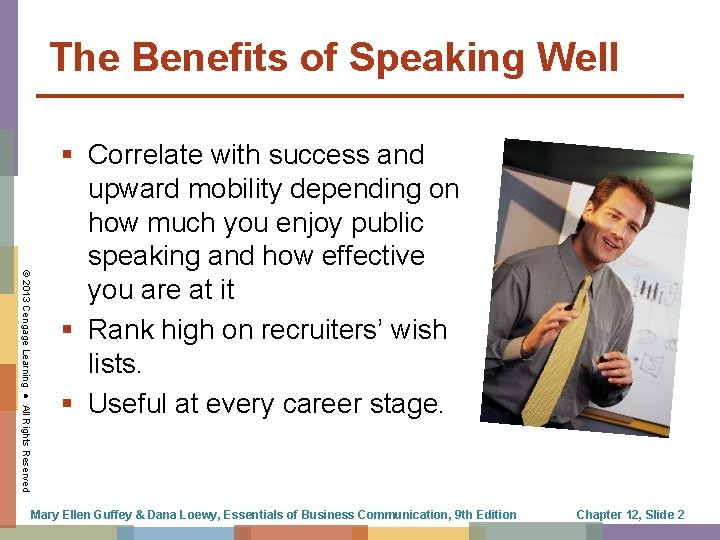 The Benefits of Speaking Well © 2013 Cengage Learning ● All Rights Reserved §
