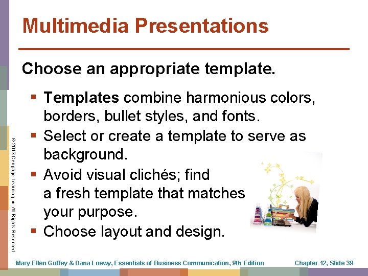 Multimedia Presentations Choose an appropriate template. © 2013 Cengage Learning ● All Rights Reserved