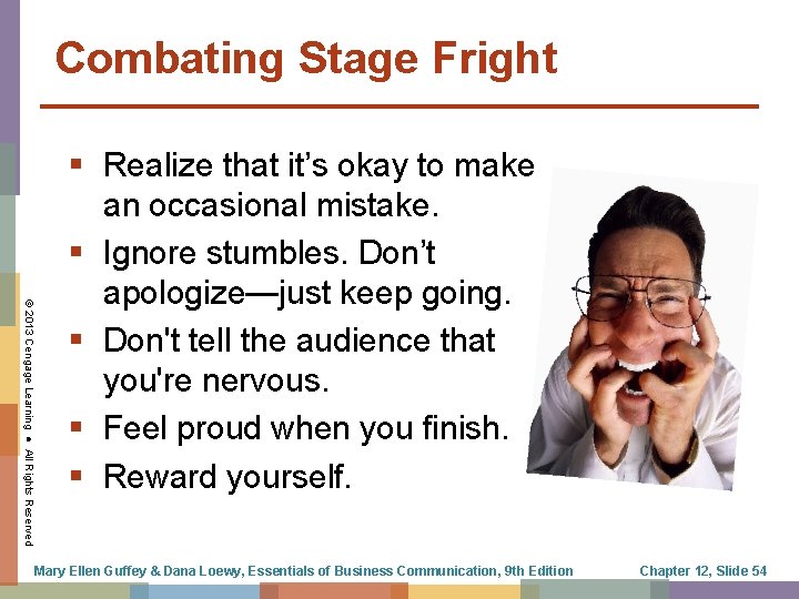 Combating Stage Fright © 2013 Cengage Learning ● All Rights Reserved § Realize that