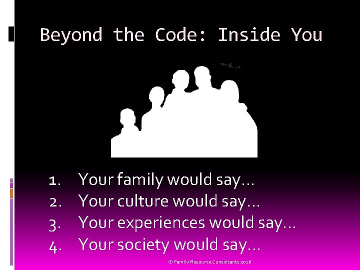 Beyond the Code: Inside You 1. 2. 3. 4. Your family would say… Your