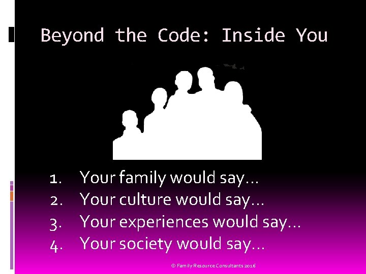 Beyond the Code: Inside You 1. 2. 3. 4. Your family would say… Your