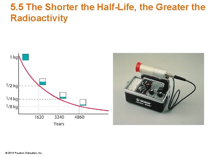 5. 5 The Shorter the Half-Life, the Greater the Radioactivity © 2014 Pearson Education,