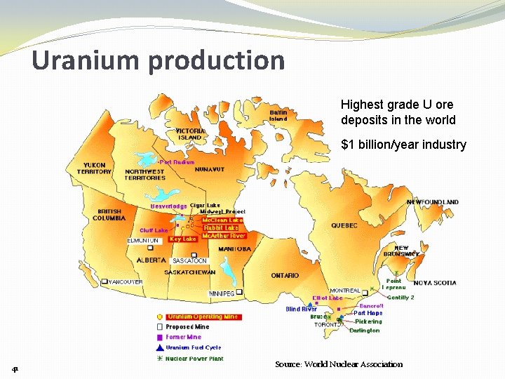 Uranium production Highest grade U ore deposits in the world $1 billion/year industry 41