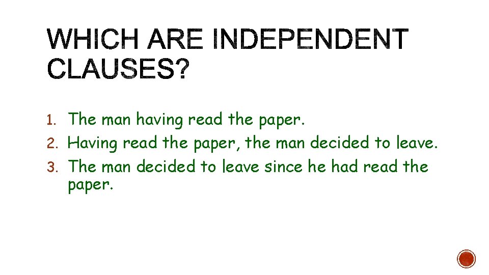 1. The man having read the paper. 2. Having read the paper, the man