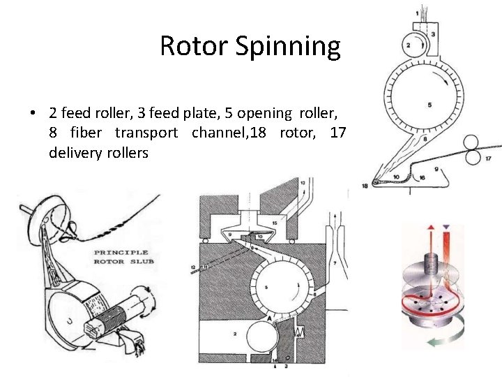 Rotor Spinning • 2 feed roller, 3 feed plate, 5 opening roller, 8 fiber