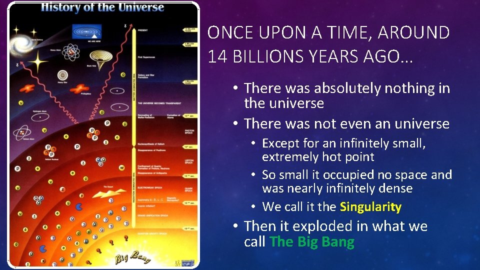 ONCE UPON A TIME, AROUND 14 BILLIONS YEARS AGO… • There was absolutely nothing