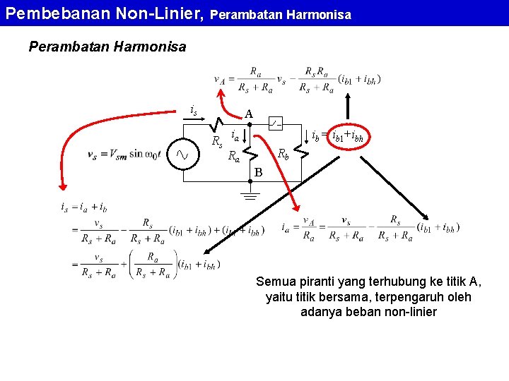 Pembebanan Non-Linier, Perambatan Harmonisa is A Rs ia ib = ib 1+ibh Rb Ra