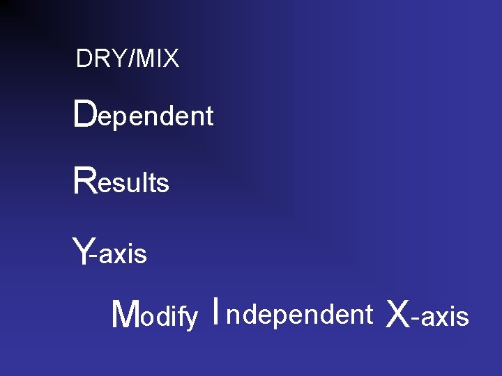 DRY/MIX Dependent Results Y-axis Modify I ndependent X-axis 