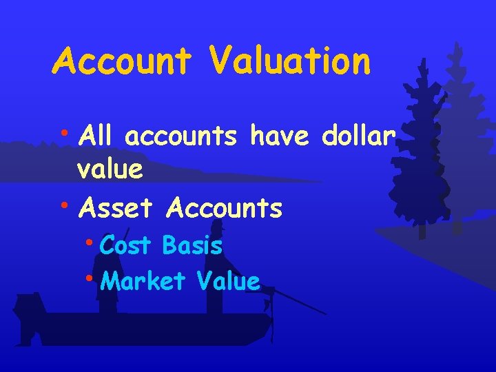 Account Valuation • All accounts have dollar value • Asset Accounts • Cost Basis