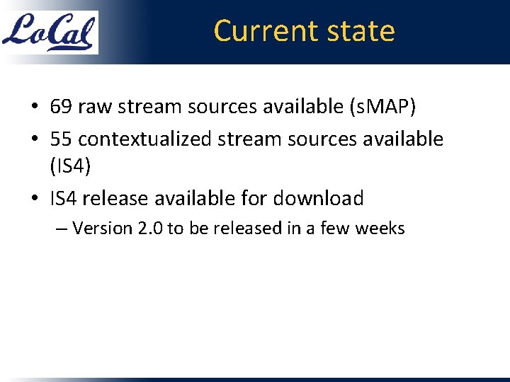 Current state • 69 raw stream sources available (s. MAP) • 55 contextualized stream