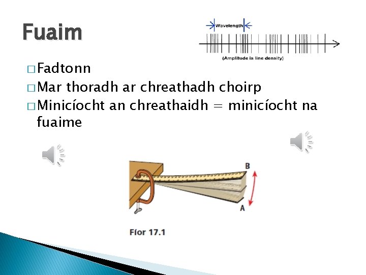 Fuaim � Fadtonn � Mar thoradh ar chreathadh choirp � Minicíocht an chreathaidh =