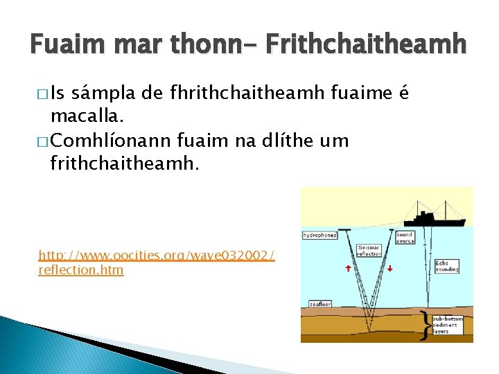 Fuaim mar thonn- Frithchaitheamh � Is sámpla de fhrithchaitheamh fuaime é macalla. � Comhlíonann