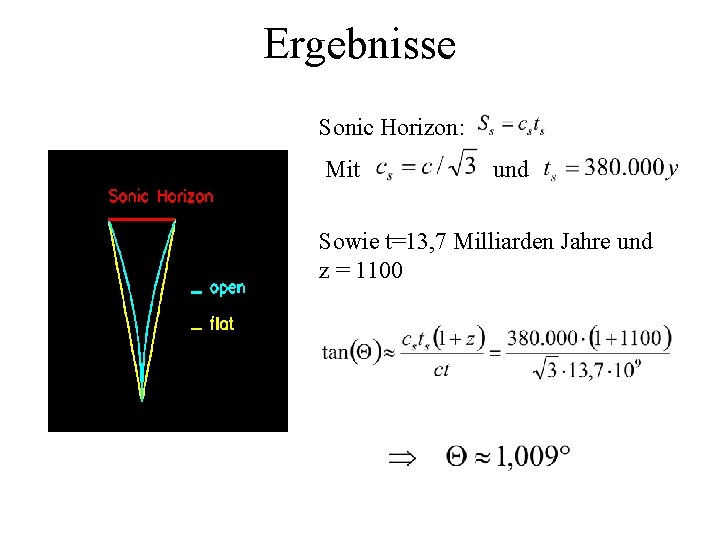 Ergebnisse Sonic Horizon: Mit und Sowie t=13, 7 Milliarden Jahre und z = 1100