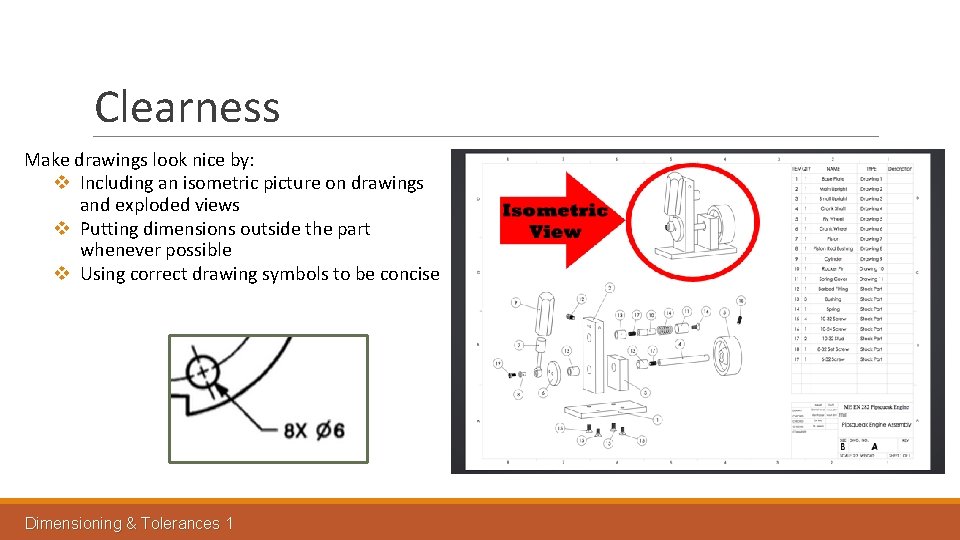 Clearness Make drawings look nice by: v Including an isometric picture on drawings and Clearness Make drawings look nice by: v Including an isometric picture on drawings and