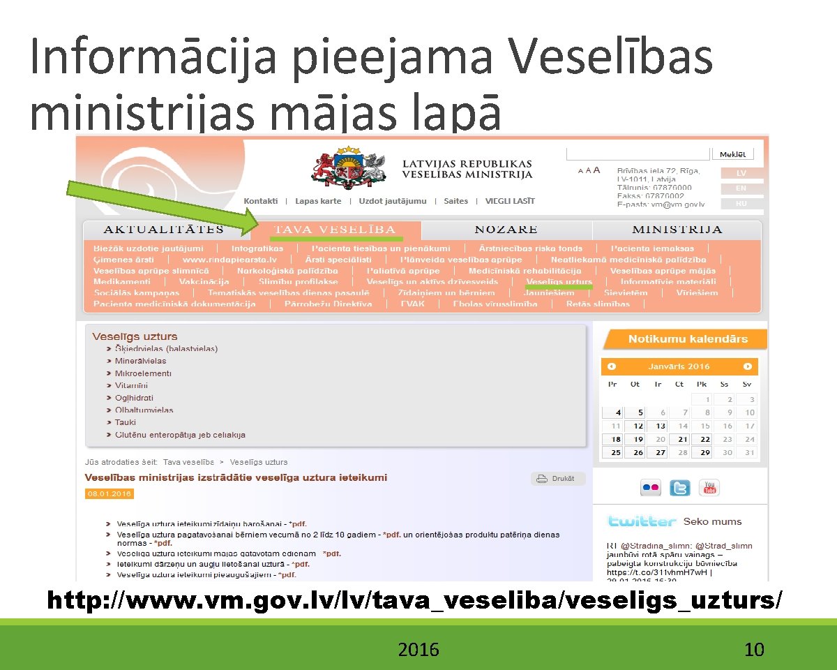 Informācija pieejama Veselības ministrijas mājas lapā http: //www. vm. gov. lv/lv/tava_veseliba/veseligs_uzturs/ 2016 10 