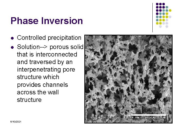 Phase Inversion l l Controlled precipitation Solution--> porous solid that is interconnected and traversed