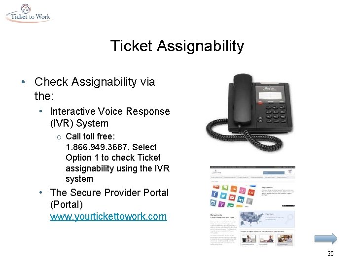 Ticket Assignability • Check Assignability via the: • Interactive Voice Response (IVR) System o