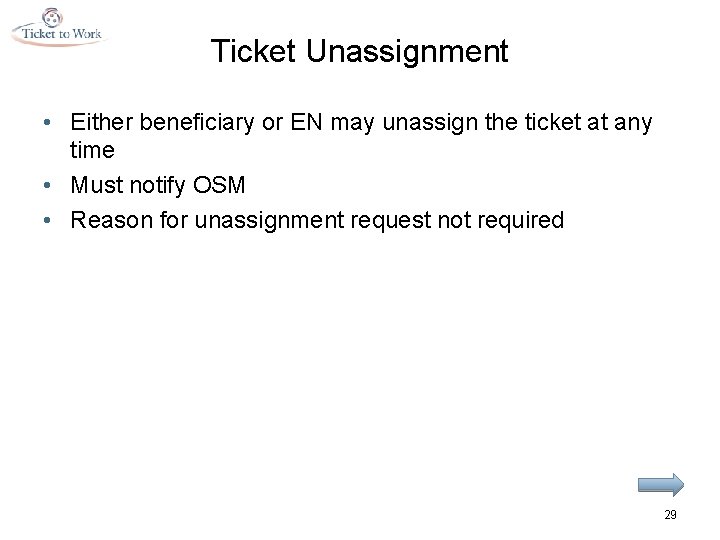 Ticket Unassignment • Either beneficiary or EN may unassign the ticket at any time