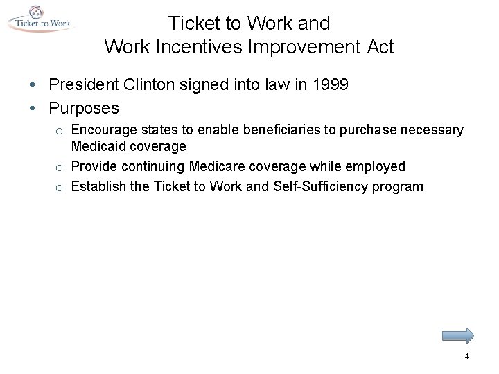 Ticket to Work and Work Incentives Improvement Act • President Clinton signed into law