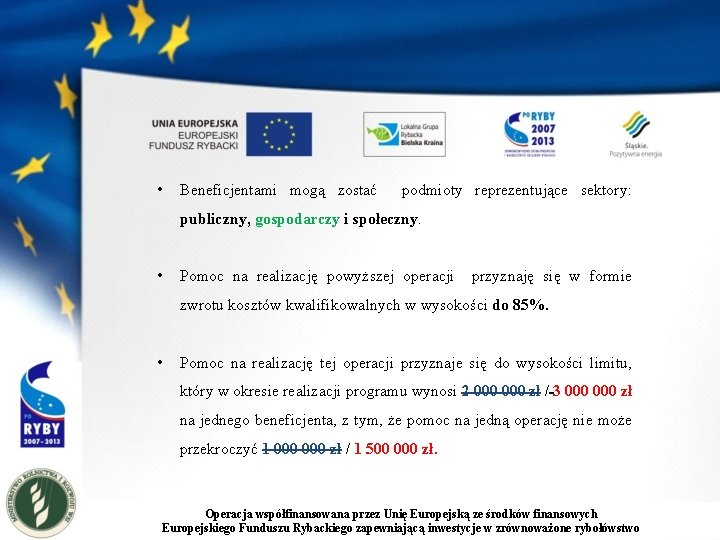  • Beneficjentami mogą zostać podmioty reprezentujące sektory: publiczny, gospodarczy i społeczny. • Pomoc