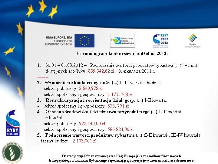 Harmonogram konkursów i budżet na 2012: 1. 30. 01 – 01. 03. 2012 –