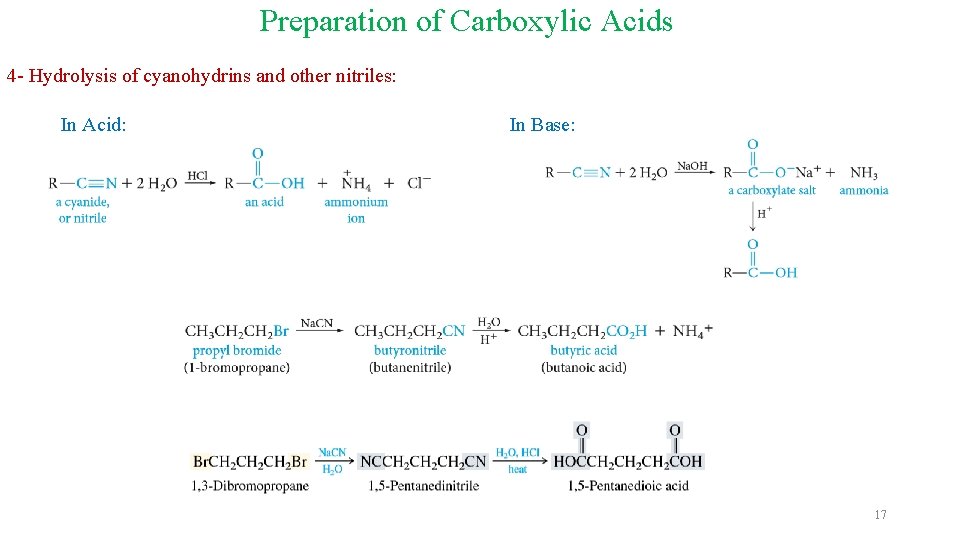 Preparation of Carboxylic Acids 4 - Hydrolysis of cyanohydrins and other nitriles: In Acid: