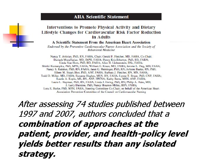 After assessing 74 studies published between 1997 and 2007, authors concluded that a combination