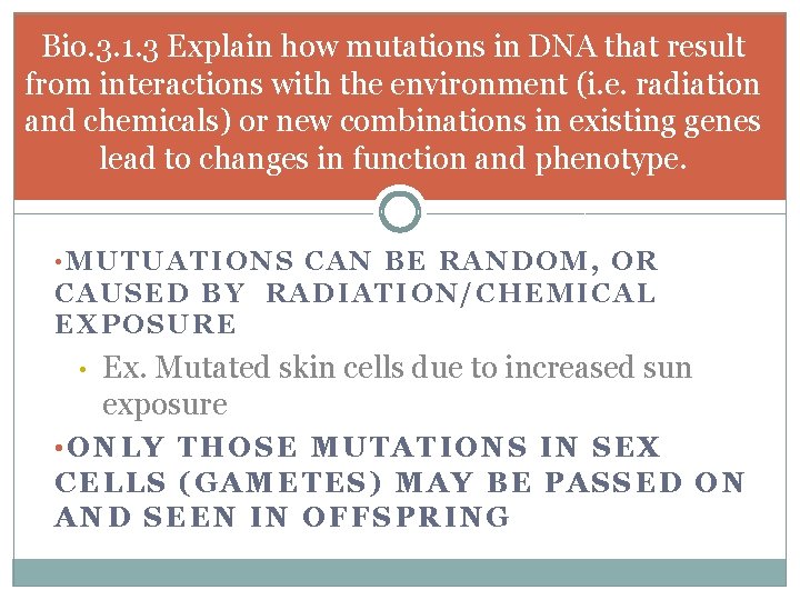 Bio. 3. 1. 3 Explain how mutations in DNA that result from interactions with