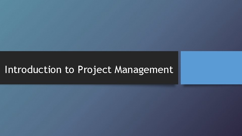 Introduction to Project Management 