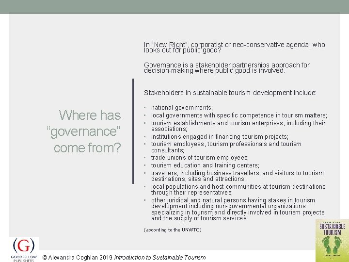 GOVERNANCE FOR SUSTAINABLE TOURISM Lecture 5 1 Alexandra