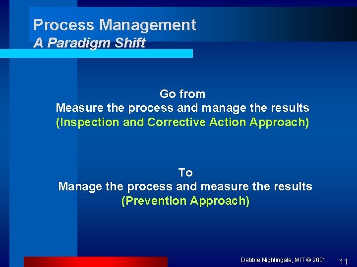 Process Management A Paradigm Shift Go from Measure the process and manage the results