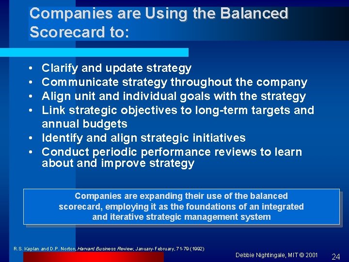 Companies are Using the Balanced Scorecard to: • • Clarify and update strategy Communicate