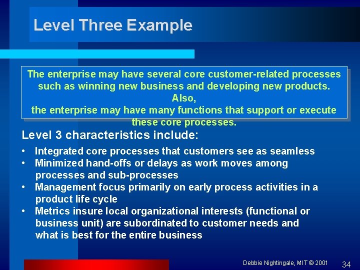 Level Three Example The enterprise may have several core customer-related processes such as winning