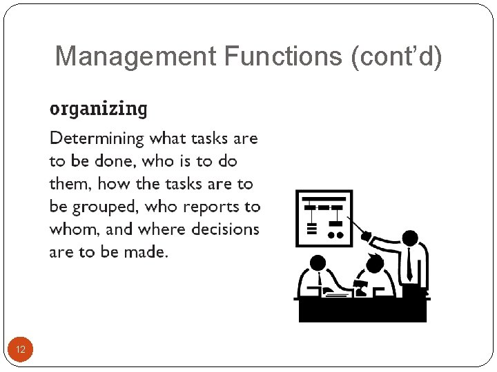 Management Functions (cont’d) 12 