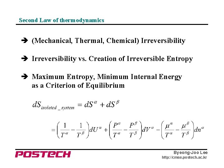 Second Law of thermodynamics (Mechanical, Thermal, Chemical) Irreversibility vs. Creation of Irreversible Entropy Maximum