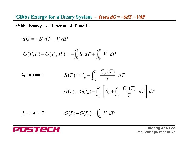 Gibbs Energy for a Unary System - from d. G = –Sd. T +