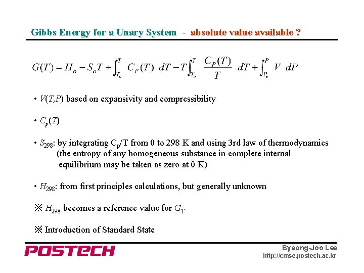 Gibbs Energy for a Unary System - absolute value available ? • V(T, P)