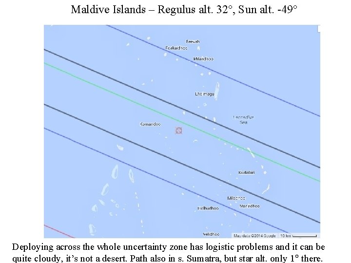 Maldive Islands – Regulus alt. 32 , Sun alt. -49 Deploying across the whole