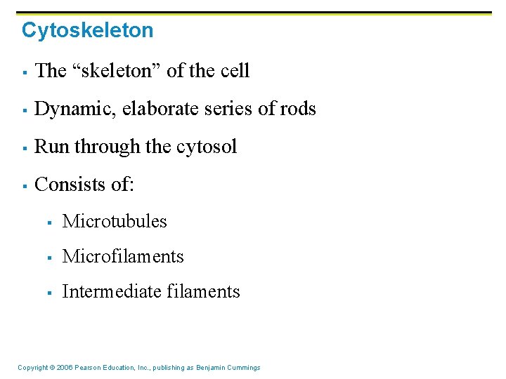 Cytoskeleton § The “skeleton” of the cell § Dynamic, elaborate series of rods §