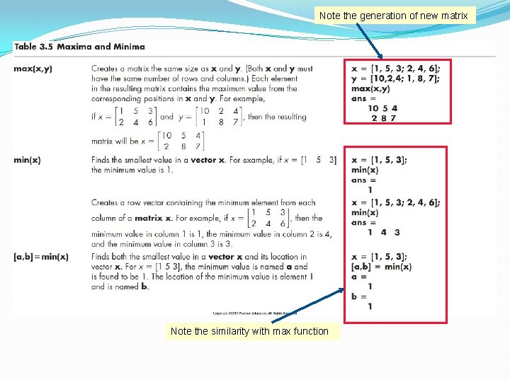 Note the generation of new matrix Note the similarity with max function Note the generation of new matrix Note the similarity with max function