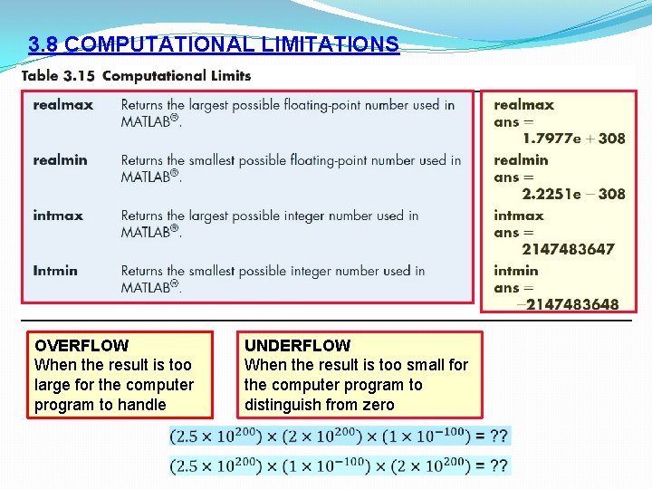 3. 8 COMPUTATIONAL LIMITATIONS OVERFLOW When the result is too large for the computer